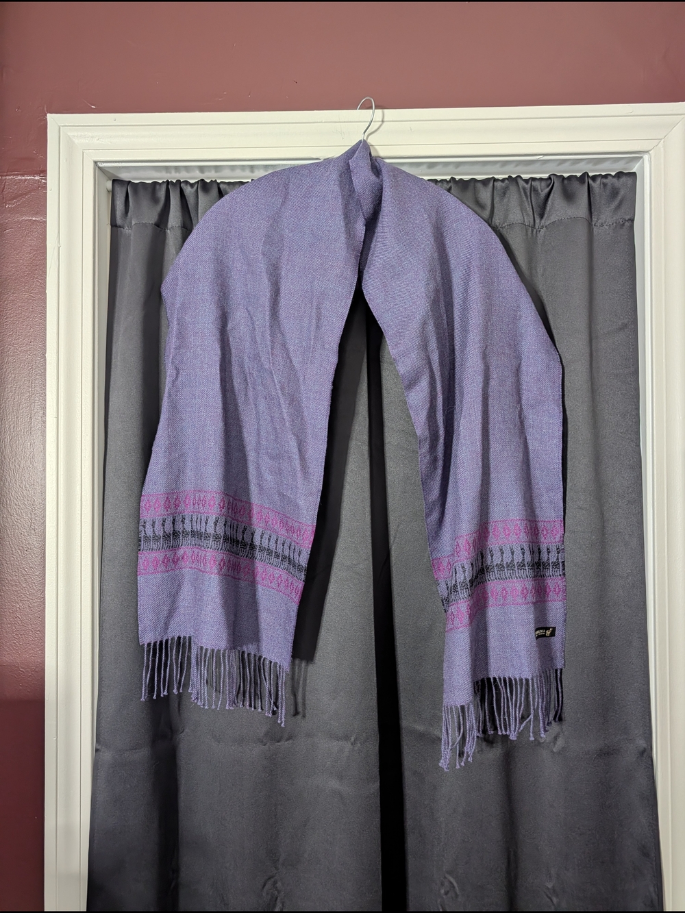 BABY ALPACA Made In Peru Knit Animal Pattern Fringe Scarf